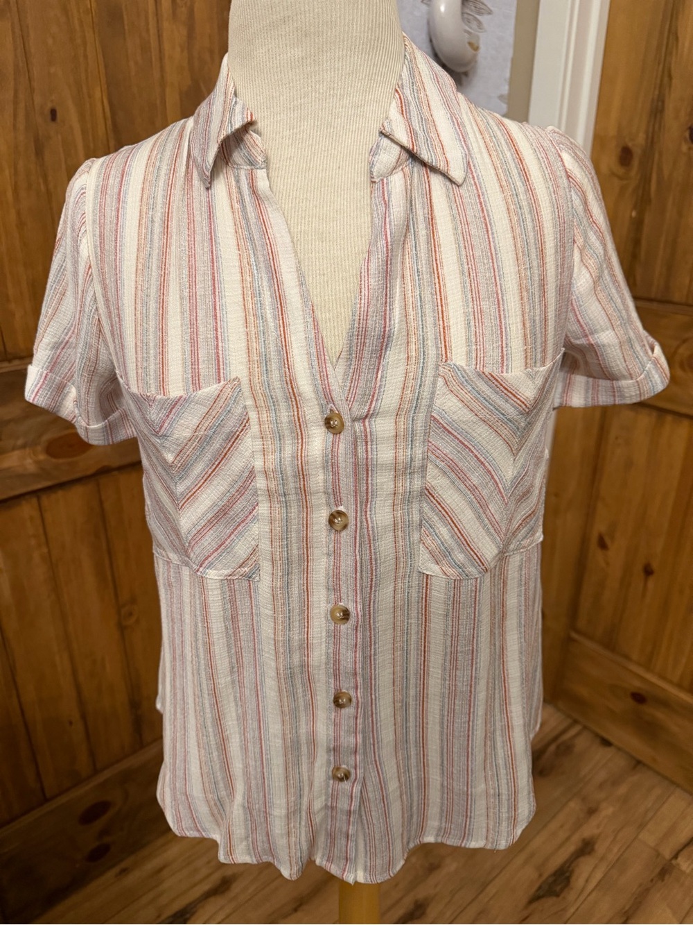 Blu Pepper Striped Button-Down Top in Cream, Red, Blue
